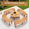 Wooden Outdoor Curved Fire Pit Bench with Slatted Seat and Adjustable Foot-pad 2-Seater for Porch or Garden
